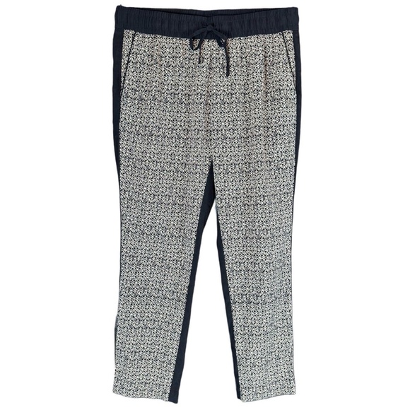 Banana Republic Sz. M Black Ankle Pants Elastic Waist Drawstring Tan Geometric - Picture 1 of 7